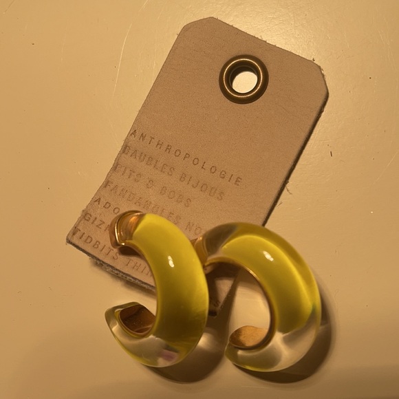 Anthropologie Glass Hoop Earrings in Yellow ! NWT Sold Out on Anthro!! 💖… - Picture 10 of 11